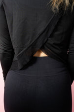 Asymmetric Split-Back Long Sleeve Top - Black