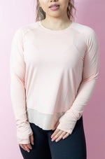 Asymmetric Split-Back Long Sleeve Top - Light Peach