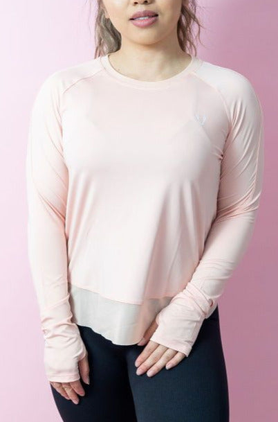 Asymmetric Split-Back Long Sleeve Top - Light Peach