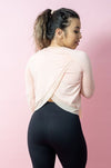 Asymmetric Split-Back Long Sleeve Top - Light Peach