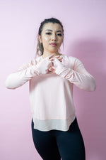 Asymmetric Split-Back Long Sleeve Top - Light Peach