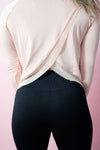 Asymmetric Split-Back Long Sleeve Top - Light Peach