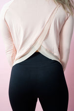 Asymmetric Split-Back Long Sleeve Top - Light Peach