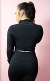 Cropped 1/4 Zip Compression Pull Over - Black