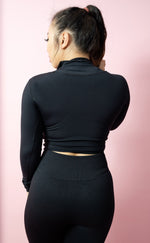 Cropped 1/4 Zip Compression Pull Over - Black