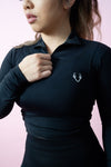 Cropped 1/4 Zip Compression Pull Over - Black