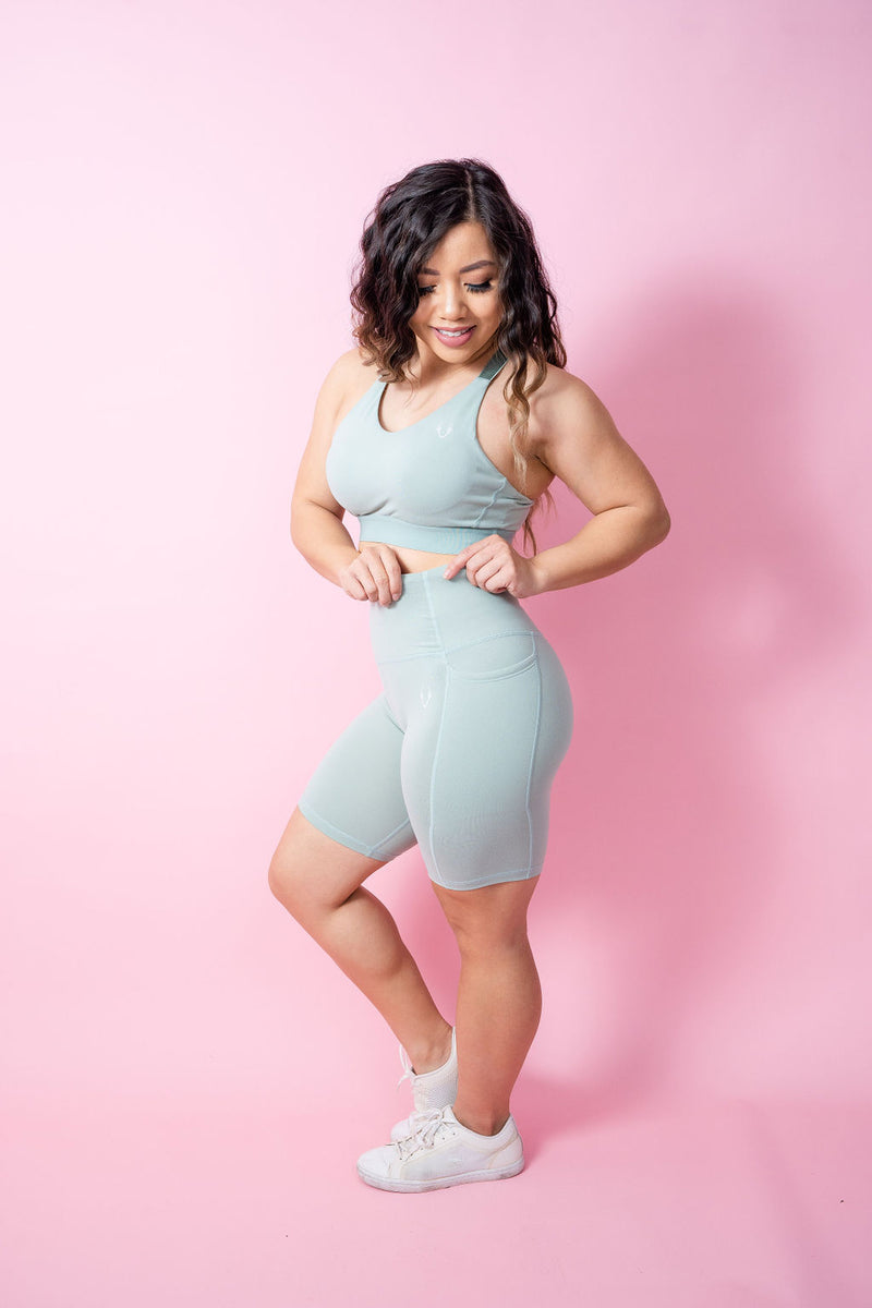 Evoke Cross-Strap Sports Bra - Powder Blue