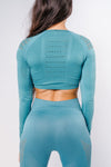 Sass Long Sleeve Crop Top - Azure Blue
