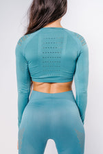 Sass Long Sleeve Crop Top - Azure Blue