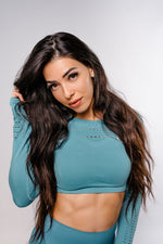 Sass Long Sleeve Crop Top - Azure Blue