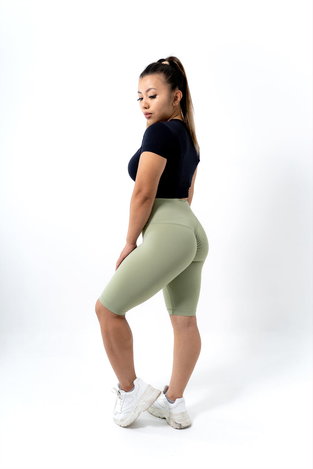 High Waist Scrunch Bike Shorts - Avocado