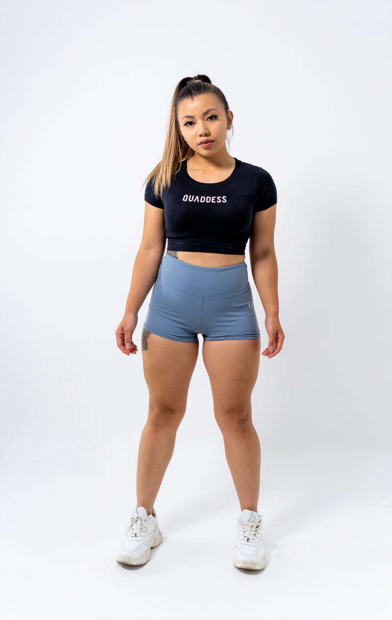 High Waist Scrunch Booty Shorts - Dusty Blue